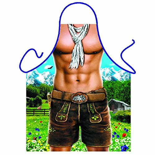 Unbekannt Grillschürze für Männer - Sexy Bayer Lederhose Mann Alpen Six-Pack - Fun Koch-Schürze Küchen-Schürze geil Bedruckt Geschenk-Set mit Grillmeister-Urkunde