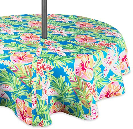 DII Summer Floral Outdoor Tabletop Collection, Stain Resistant & Waterproof, 60 Round w/Zipper, Floral