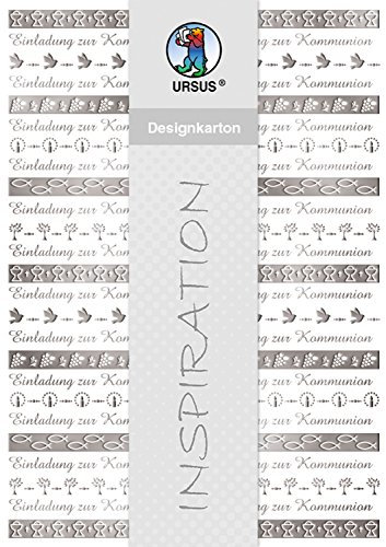 Ursus 60804602 - Designkarton, Bordüren, Kommunion, DIN A4, 200 g/qm, 5 Blatt, mit Banderole, Vorderseite mit Heißfolie in silber veredelt, ideal für kreatives Basteln