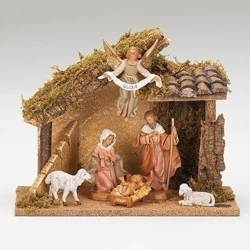 Roman Fontanini, Italian Stable with 6-Piece Set, 5 Collection, Nativity Figures and Stable, Made in Italy