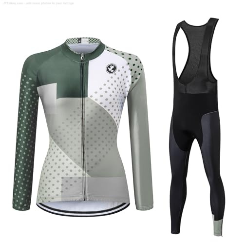 UGLY FROG Damen Fahrradbekleidung Langarm Radtrikot Set Outdoor Radsport Gemütlich Radkleidung Trikot Jersey + Lange Radlerhose im Winter CXW05