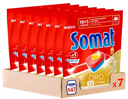 Somat Gold Kapseln Waschmittel Tabletten Geschirrspüler 18 + 3 Dosen - 7er Pack, insgesamt 147 Kapseln