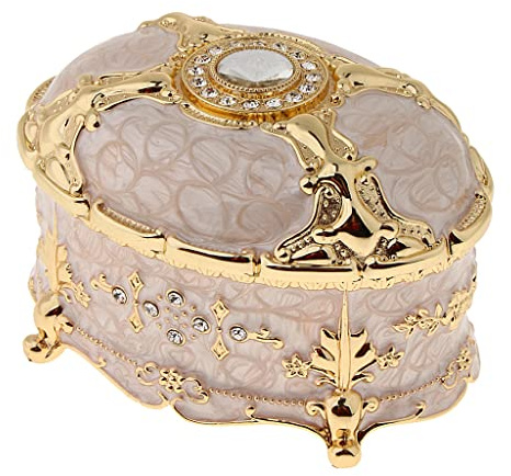 P Prettyia Vintage Schmuckschatulle Schmuck Halter Haus Deko Schatztruhe - Damen Schmuck Geschenk - Gold