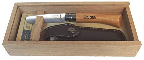 Opinel Kindermesser, Namensgravur, in Holz-Geschenkbox + Messer-Etui