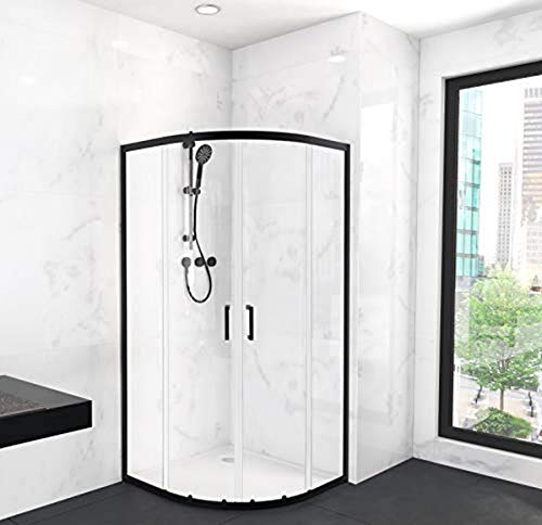 Marwell Factory Duschkabine 90x90x200 cm Dusche rund mit matt schwarzen Aluminiumrahmen Duschabtrennung mit Schiebetür