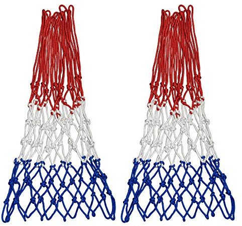 Sanung 2 Pack Heavy Basketball Net Rainproof Sunscreen, Red White Blue Bold Polyester Braided Rope, 12 Loops for Indoor Outdoor Professional Competitions