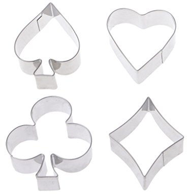 WOWOWO Cookie Molds 4 Pcs Stainless Steel Cookie Cutter Set Poker Pastry Cake Biscuit Cutting Molds,4cm~6cm
