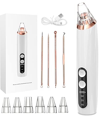Blackhead Remover Vacuum-Electric Acne Facial Pore Cleanser Suction Tool with 3 Levels,3 Modes,6 Replaceable Suction Probes & USB Rechargeable Comedone Extractor for Skin