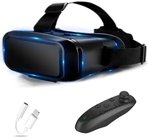 JYMYGS Gafas de Realidad Virtual, 3D VR Gafas con Controlador Bluetooth para Juegos Visión Panorámico VR Glasses para iPhone 13 Pro Max/13 Pro/13/12/11, para Samsung Galaxy S21, Huawei, Xiaomi