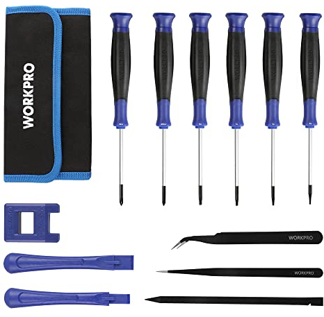 WORKPRO Set di 12 Cacciavite di Precisione, Mini Cacciavite Magnetici (Phillips, Torx) con Magnetizzatore, 2 Pinzette, 3 Levachiodi per Lavori di Precisione: Computer, Telefoni Cellulari, Orologi ecc