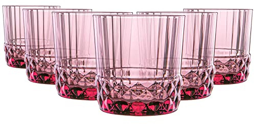 Bormioli Rocco America '20s Water Glasses - Vintage Art Deco Whisky Cocktail Tumblers - 300ml - Lilac Rose - Pack of 6