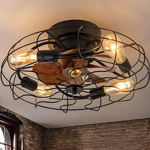 Retro Deckenventilator mit Beleuchtung und Fernbedienung, Leise Schlafzimmer Fan Deckenleuchte Industrie-Stil Deckenventilator mit Leuchte für Wohnzimmer Esszimmer Küche lampen E26*4 (ohne Birne)