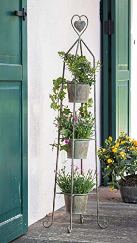 Dekoleidenschaft Blumenständer Herz 104 cm hoch aus Metall im Antik Look mit 3 Pflanztöpfen in Rost-Optik, Blumentopfständer für Drinnen und Draußen, Blumensäule, Pflanzsäule, Pflanzenständer