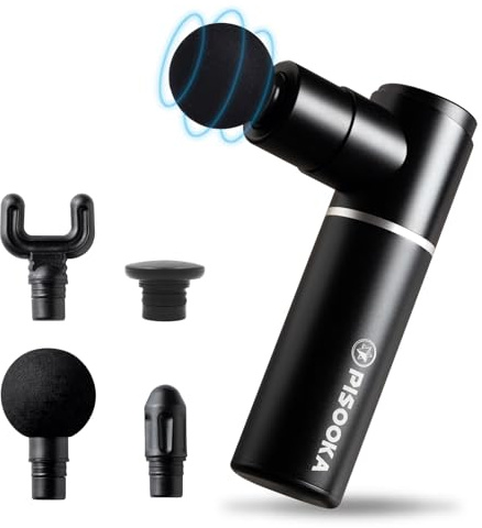 PISOOKA X Mini Massagepistole Klein & Ultraleicht (350g) – 66W Starke Massage Gun für Tiefengewebe – Leises Alu-Handmassagegerät, 4 Aufsätze & USB-C – Geschenk für Nacken, Rücken & Sport (Schwarz)