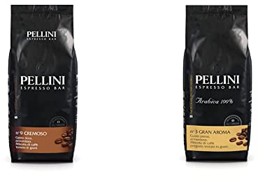 Pellini Espresso Bar, Caffè In Grani, N.9 Cremoso, 13 x 7.5 x 24 cm; 1 Kg & Caffè in grani Espresso Gusto Bar N. 3 gran Aroma, 1 Confezione da 1 kg