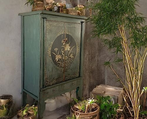 OPIUM OUTLET Orientaliskt bröllopsskåp, Kina vintage möbler byrå asiatisk, skåp garderob kinesisk grangrön, shabbystil, antik look, kolonialstil