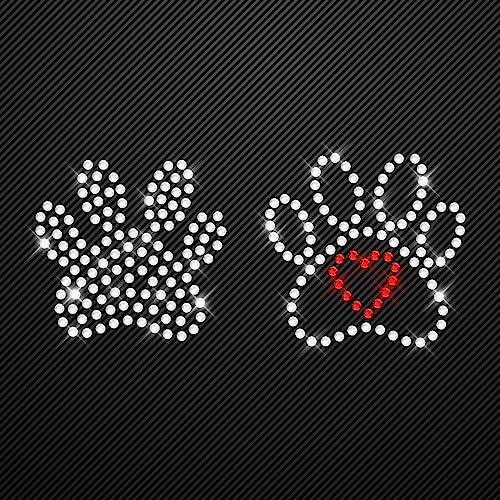 Glitzerdeals Bügelbilder Karneval kleine Pfoten mit Herz rot Hundepfote Aufbügler für Textilien Pfötchen Bügelbild Pfote Strass auf Transferfolie mit Anleitung Hot-fix iron-on-transfer