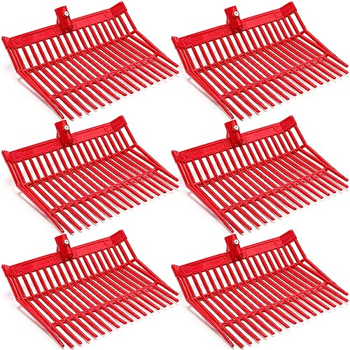 Lasnten 6 Stück Mistgabel Kopf Gabel Ersatzkopf mit 18 Zinken, Schrauben und Muttern Heugabel Ersatzkopf Langlebig zum Aufnehmen von Dünger Gras und Heu, Rot