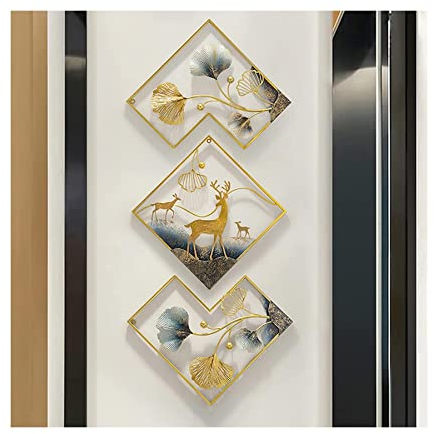 UTMACH Heimkunst Moderne leichte Luxus-Wanddekor-Skulptur Ginkgo Biloba Hirsch mit Rahmen Wandkunst kreative rautenförmige Wandskulptur aus Metall Glatt