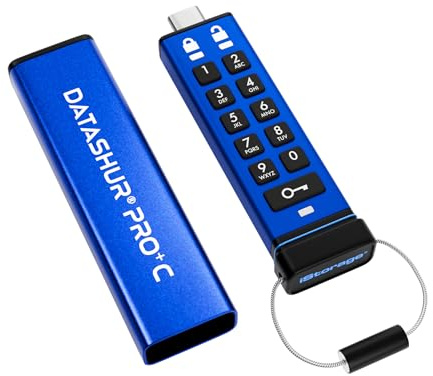 iStorage datAshur PRO+C 512GB | Memoria USB Tipo-C Segura | Certificada FIPS 140-3 Nivel 3 | Protegida con PIN | Adaptador Tipo C-A Incluido