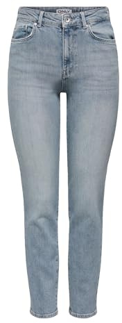 ONLY Jean Coupe Droite pour Femme, Taille Haute, Denim Bleu Gris spécial., 33W x 32L