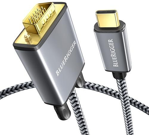 BlueRigger USB C to VGA Cable - (3M, Type C to VGA, 1080p Display Cable, Male to Male, USB 3.1 Thunderbolt 3/4) - USB-C to VGA Compatible with laptop, phone, tablet, HDTV, Monitor, Projector
