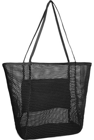 Woodland Holiday Essentials Beach Bags for Women, Extra Large Mesh Tote Bag with Pocket, Foldable & Waterproof, Ideal for Pool, Gym, Grocery Shopping & Travel, Summer Shoulder bags for women