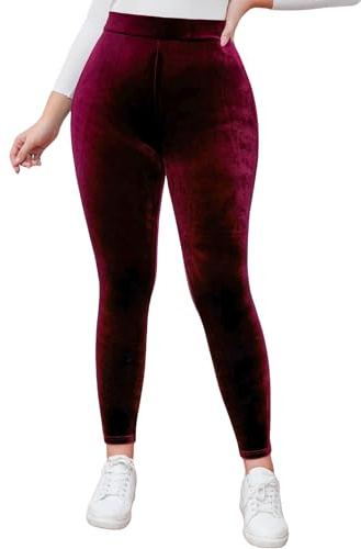 Kedera Women's High Waist Velvet Leggings Velvet Warm Yoga Pants Buttery Soft Leggings Burgundy