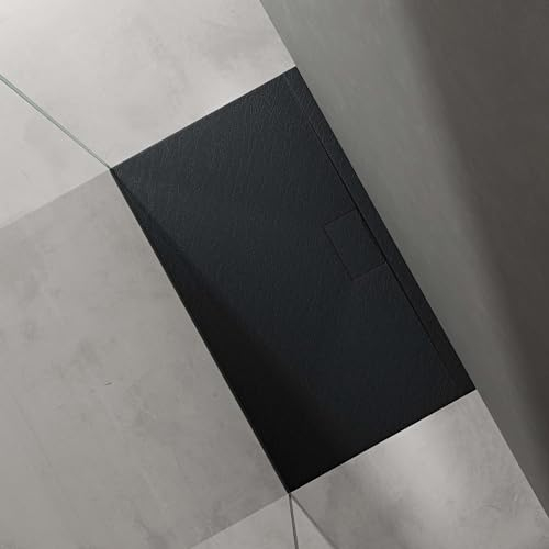 doporro Piatto Doccia Rettangolare 70x120 cm in Resina Minerale Antracito Effetto Pietra, Ultrasottile H 3 cm, Scarico Laterale con Piletta Inclusa – Geoma07