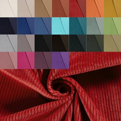 Breitcord Meterware - robuster Cordstoff - weicher Baumwollcord - dicker Rippenstoff - breit gerippt - fester Cord Baumwolle *ab 50 cm, Farbe: 015 rot