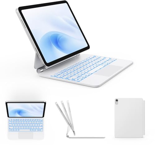 GreenLaw for iPad 10th Generation Case with Magic-Style Keyboard Stand, 7 Color Backlit, Stain-Resistant Surface, Multi-Touch Trackpad, for iPad 10.9 2022, White | Floating Cantilever Stand, 7-Color Backlit Keyboard, Multi-Touch Trackpad, Stain-Resistant Surface, White