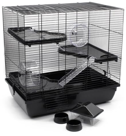 ZooPaul Premium Nagerkäfig XXL Kleintiere schwarz inkl. Zubehör 60x36x54 cm Maus Hamsterkäfig