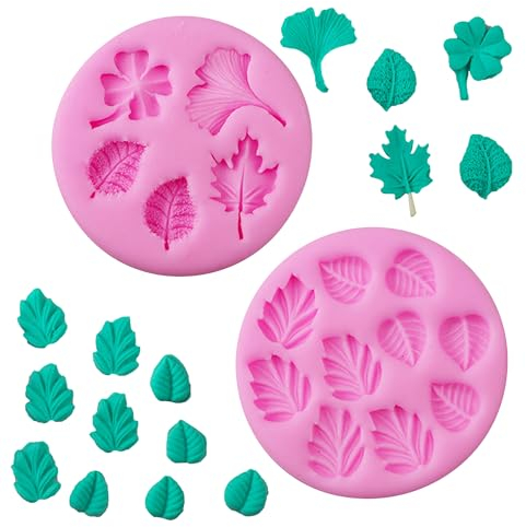 Blattformen aus Silikon, für Fondant, Schokolade, Ginkgoblätter, vierblättriges Kleeblatt, Süßigkeitenform für selbstgemachte Kuchendekoration, Cupcake-Topper, Kekse, Seife, Polymerton, Basteln, 2