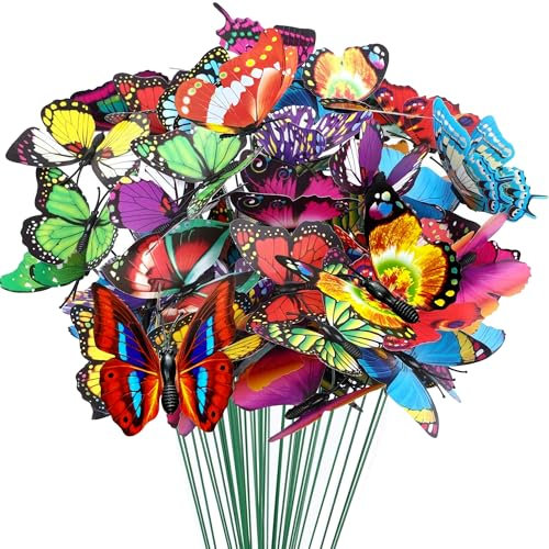 Attuslla 150 Butterfly Decoration Stakes, 5 Size Butterfly Stakes 3D Garden Butterfly Ornaments, Indoor & Outdoor Yard Patio Planter Flower Bed Pot Spring Garden