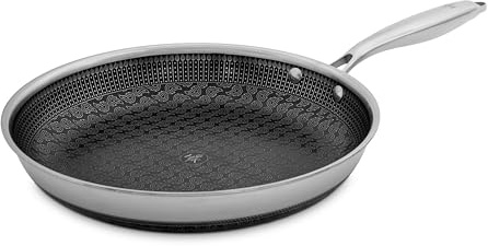 Hell's Kitchen Hybrid 11 Frying Pan, Tri-Clad Stainless Steel and Nonstick Ceramic PFAS Free, no PFOA, no PTFE, no Teflon, Non Toxic Cookware, Metal Utensil Safe, All Cooktops, Oven Safe