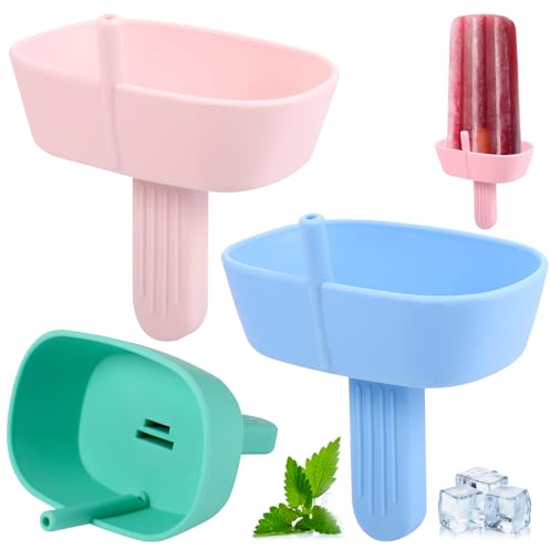Hejo 4 Pcs Ice Lolly Holder, Silicone Drip Free Popsicle Holder for Kids, Reusable Ice Pop Holder with Straw for Home Gadget, Summer Party (Pink, Blue, Green, Light Pink)