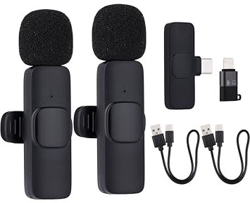 NK Mikrofon Lavalier - Kabelloses Mikrofon Set für iPhone/Android/PC/Laptop, Plug&Play, 2X Solapelmikrofone, Rauschunterdrückung, Keine App erforderlich