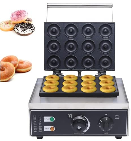 Macchina per Ciambelle Elettrica, Macchina per Ciambelle Commerciale a 12 Fori, Mini Macchina per Ciambelle Elettrica con Padella Antiaderente Riscaldante su Entrambi I Lati da 1550 W, per Ristorante