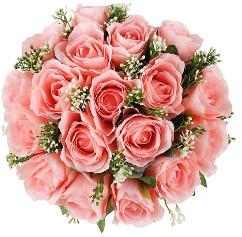 Pink Flowers for Cemetery - 18 Silk Memorial Rose for Grave Decorations