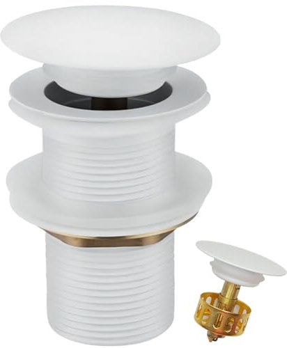 Antfly vidage lavabo, vidage Universel INOX, Pop-up vidage avec Panier, vidage avec Bouchon de vidange en 1 ¼, sans trop-Plein (Blanc)