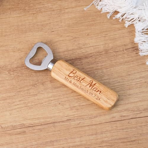 Abridor de botellas personalizado para recuerdos de boda con nombre, abrebotellas de madera grabado personalizado (20 unidades)