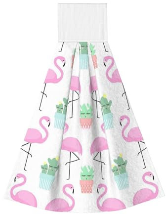 Tropical Flamingo Cute Cactus Coral Velvet Hand Wipes â€“ Hanging Cleaning Cloths for Kitchen, Bathroom, Car, Camping â€“ Absorbent Dish Cloths
