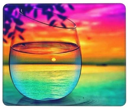 Mauspad mit buntem Glas und Sonnenuntergang, personalisierbar, wasserdicht, rutschfeste Gummiunterseite, Mousepads für Büro und Zuhause