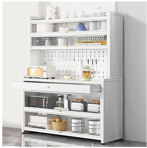 Kitchen Pantry Storage Cabinet with Microwave Stand Drawer and Wheels Freestanding White Hutch Cupboard 39×68in Tall and Spacious