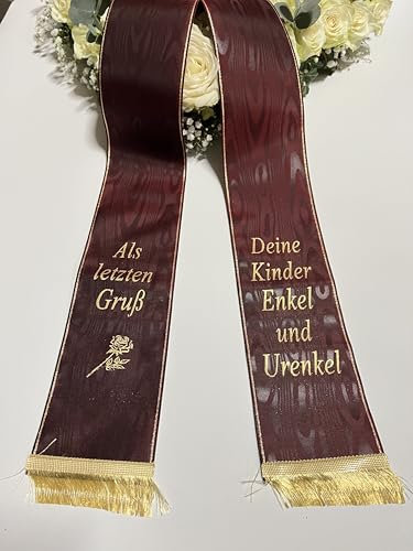 (9 Farbe Auswahl) Trauerschleife, Grabsgesteckschleife, Grabstrausschleife, Kranzschleife (Bordeaux Rot, 100mm)