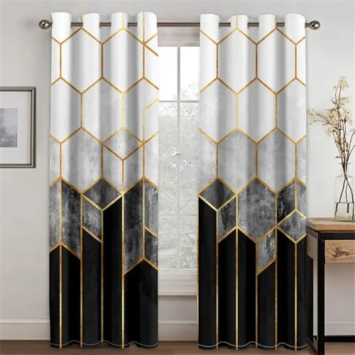 IKDZCM 3D-Vorhänge mit schwarzer und Goldener Textur, europäischer Luxus-Wohnkultur, Schattierungsvorhänge, 2 Paneele, Wohnzimmer, Schlafzimmer, Fenstervorhänge WxH/2x115x240cm ösen gardinen