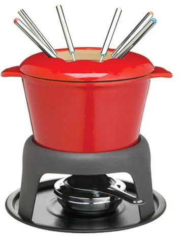 KANLVU Tradicional Set De Fondue Suizo Fondue Queso, Chocolate Fondue para Carne, Chocolate Queso Set De Fondue para Camping(Red)