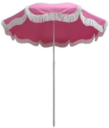 WDWDW Parasol de Plage à Franges Roses de 6,5 Pieds, Parasol Portable pour Patio extérieur, Parasol de Table de Jardin à Pompons bohème, Parasol pour Pique-Nique, arrière-Cour, Piscine, pelouse