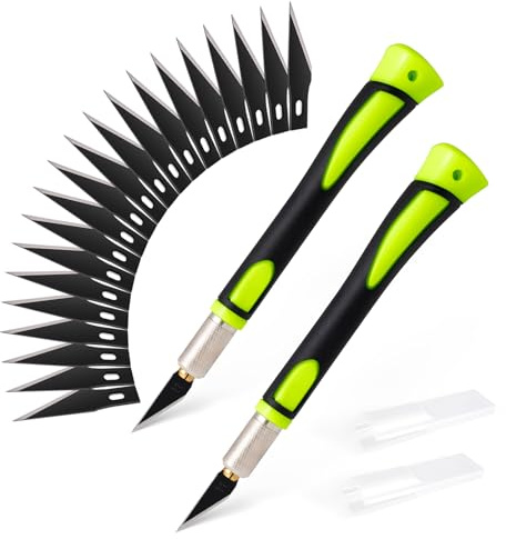 FOSHIO Precision Exacto Knife Set, 2 Pack Craft Knife with Extra 20 Exacto Blades, Hobby Knife Set with Protective Cover Rubber Handle for Crafts, Arts, Stencil, Modeling, Trimming, Carving (Green)