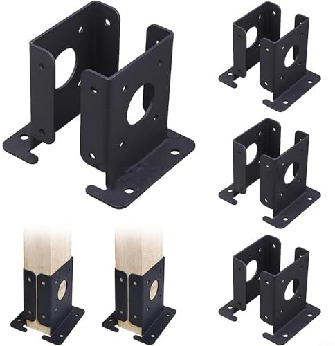 Alanmoship 4Pcs Regolabile Heavy Duty Legno Recinzione Post Base Staffe Supporto In Ferro Nero Per Pergola Deck Corrimano Terrazza Struttura Giardino Esterna 4X4 Post Ancoraggio Con Kit Hardware Di